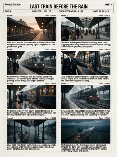 "Letzter Zug vor dem Regen" Kino-Storyboard