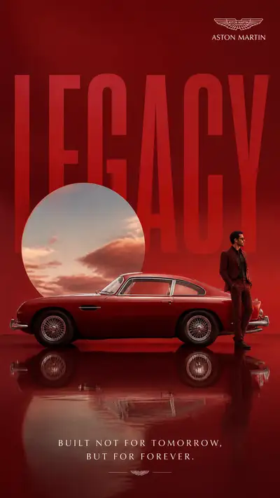 Surreal vintage car brand advertising poster template prompt