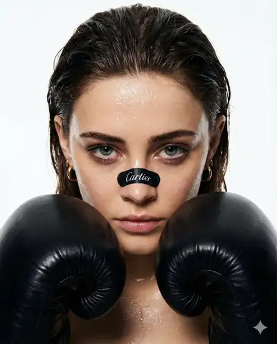 Cinematic boxing portrait prompt: Cartier boxing glamour shot