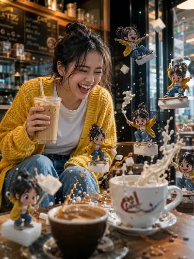 Surreal Coffee Cartoon Twins Cinematic Photo