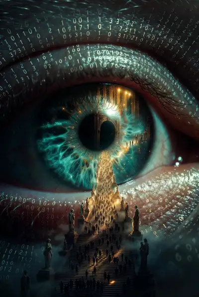 Surreal Cyberpunk Eye with Golden City
