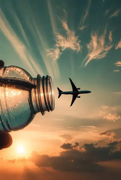 Plane emerging from water bottle - Surrealist forced perspective photography