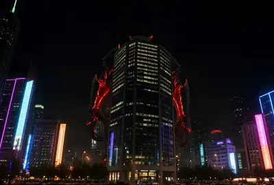 怪獣による都市包囲を描いたブロックバスター級アクション動画プロンプト