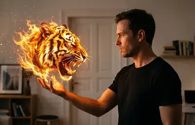 Inner Animal: Flaming Tiger Cinematic Portrait