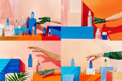 Cosmetic Bottle Mockup with Green Glove