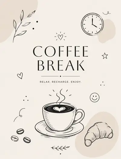 Minimal doodle-style Coffee Break cafe poster