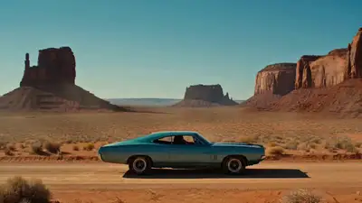 Desert horse leaps over a parked muscle car, timed storyboard