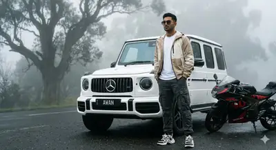 Fashion Portrait with G-Wagon and Motorcycle