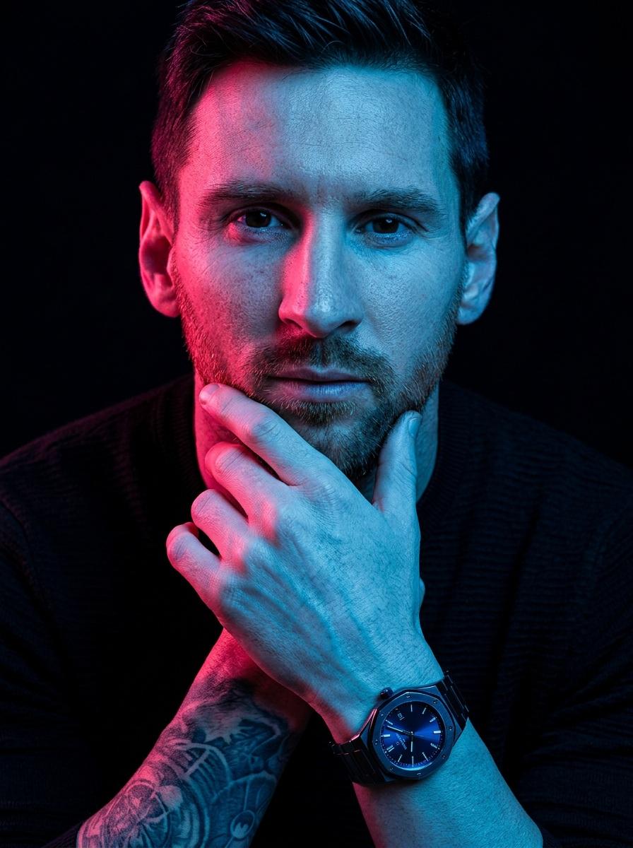 Dual-tone neon portrait with blue and pink lighting