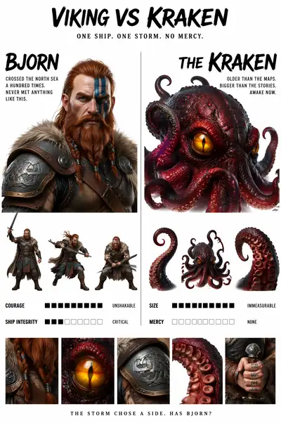 Viking vs Kraken Pixar Character Design Sheet