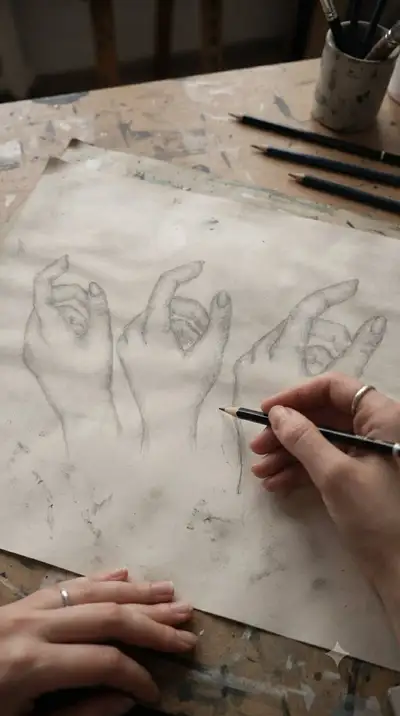 Detailed Hand Sketching Artist Workspace