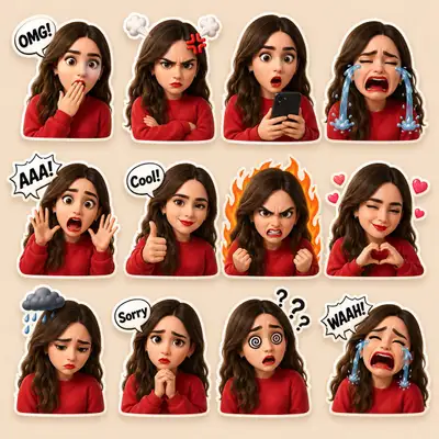 3D cartoon emotion sticker pack from a reference photo