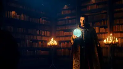 Sorcerer casting spell in ancient library