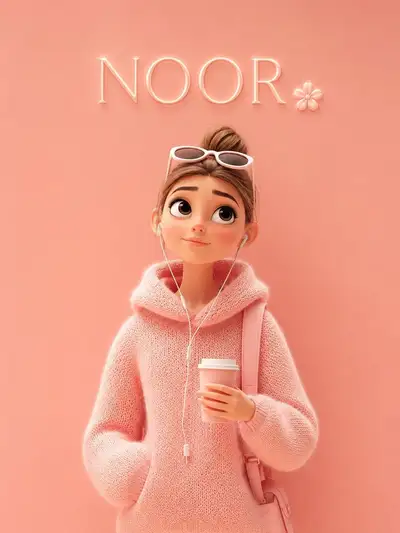 Pixar-style 3D cartoon girl with a custom face and name text