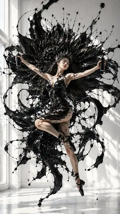 Liquid Ink Fashion Editorial Prompt