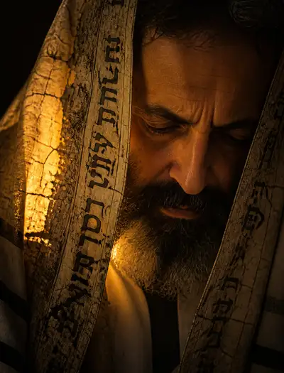 Aged Tallit Portrait with Chiaroscuro Lighting
