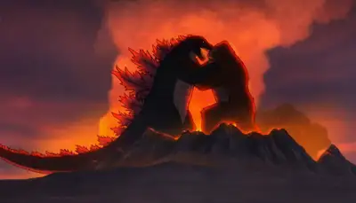 Anime-style Kaiju Duel on Volcanic Island