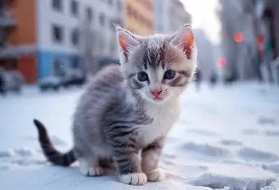 Winter adventures of a kitten in a city
