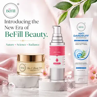 Ultra-luxury BeFill skincare product lineup ad