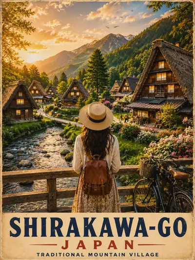 Vintage Travel Poster of Shirakawa-go
