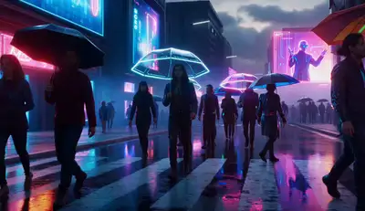 Rue de ville pluvieuse la nuit - Prompt vidéo cyberpunk