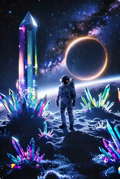 Lone Astronaut on Alien Crystal Planet
