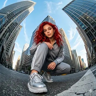 Low-Angle Fisheye Street Portrait