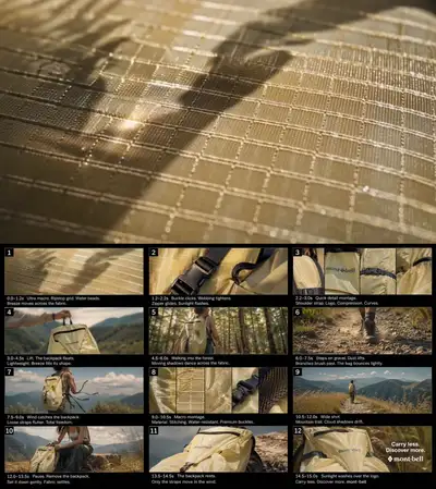 Comercial lifestyle de mochila de trekking con macros de tela (Seedance 2.0)