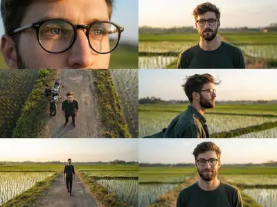 Cinematic Portrait of a Young Man by Rice Fields