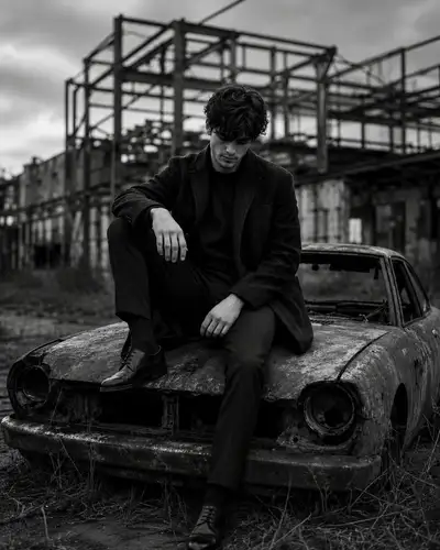 Post-industrial editorial portrait prompt