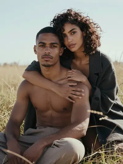 Intimate Couple Portrait in a Sunlit Meadow