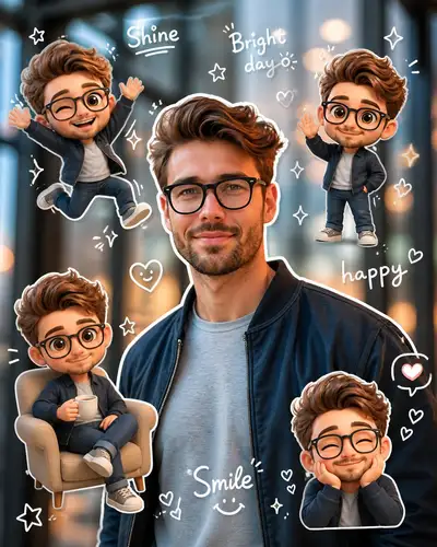 Prompt de retrato con pegatinas de garabatos chibi a partir de una selfie