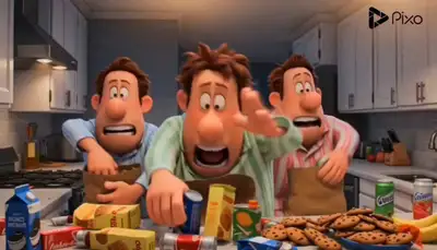 Snack-Time Chaos Cartoon Animation Prompt