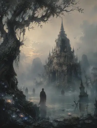 Ghostly Submerged Temple Matte Painting