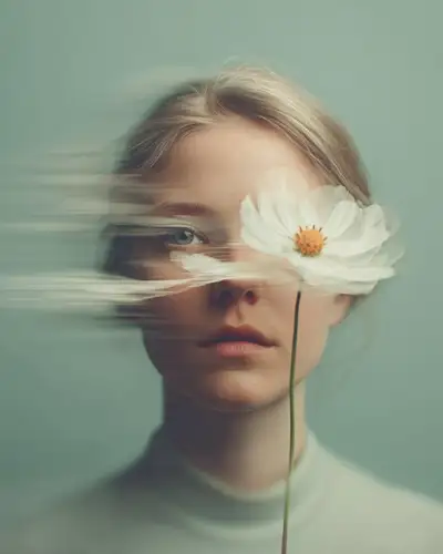 Dreamy Fine-Art Portrait with Drifting Flowers