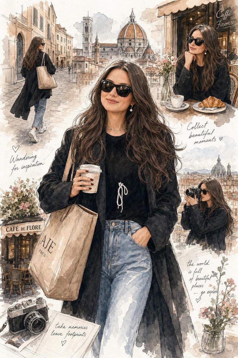 Watercolor travel fashion illustration (GPT Image 2)