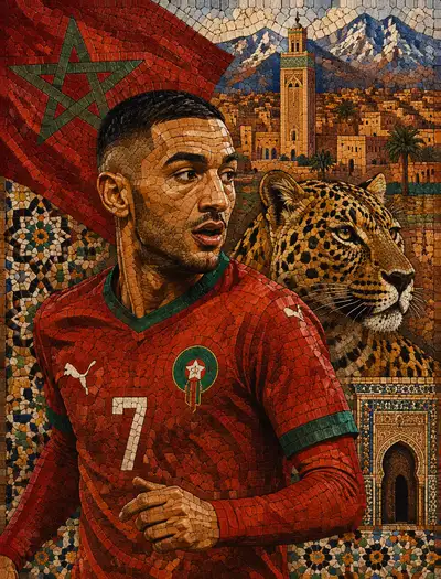 Morocco World Cup mosaic tile portrait illustration