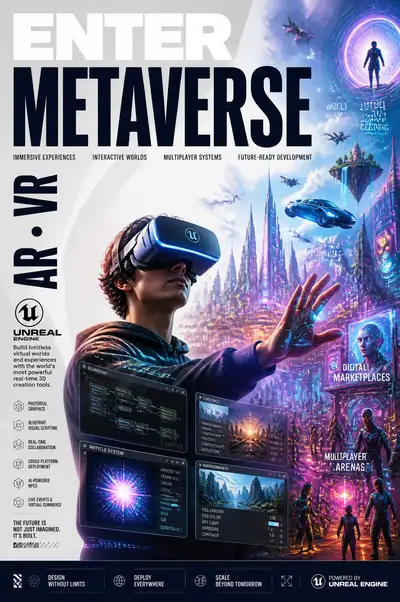 Póster publicitario futurista de metaverso VR