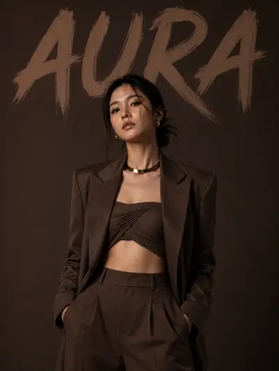 Retrato de portada de moda monocromático con tipografía audaz a pincel