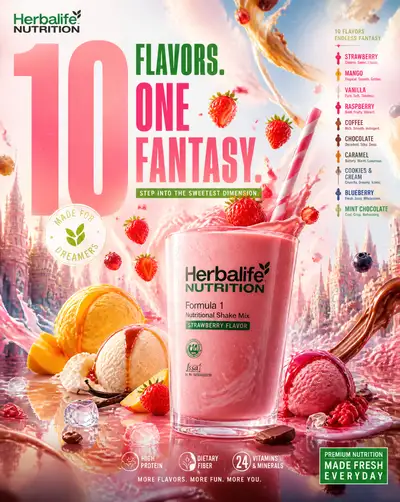 Herbalife Nutrition surreal dessert fantasy campaign poster