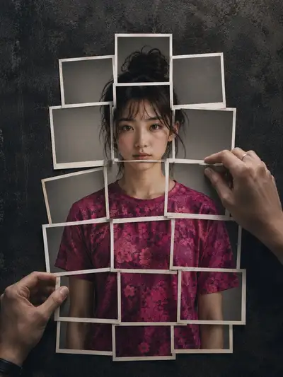 Hyperrealistische Figur aus geschichteten Sofortbildfotos