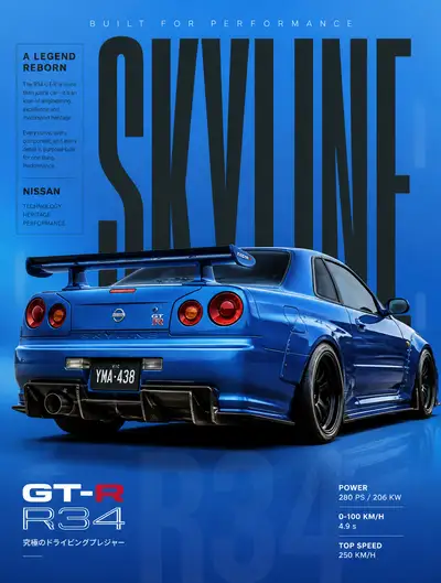 Nissan Skyline R34 GT-R editorial automotive poster