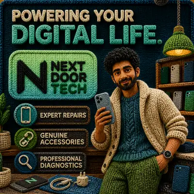 Knitted wool style poster for a tech repair shop