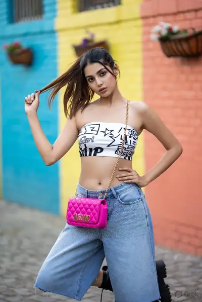 Urban Street Fashion Portrait of Young Indian Woman