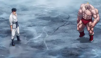 Anime-style Ryu vs Zangief intro shot