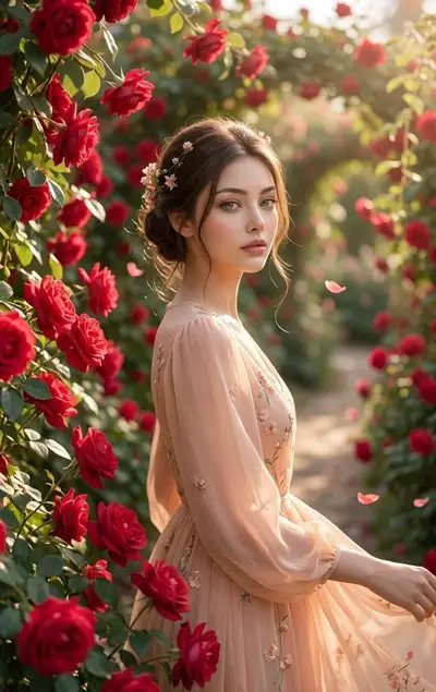 Korean rose garden cinematic portrait