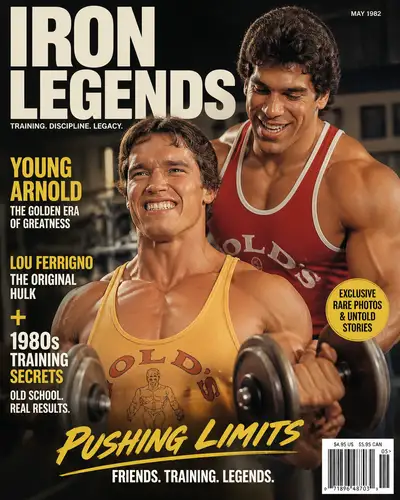 Young Arnold and Lou Ferrigno 1980s gym poster