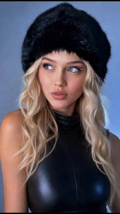 Retrato com GPT Image 2: mulher asiática oriental com ushanka de pele e top de couro