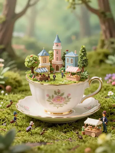 Miniature City in Antique Teacup