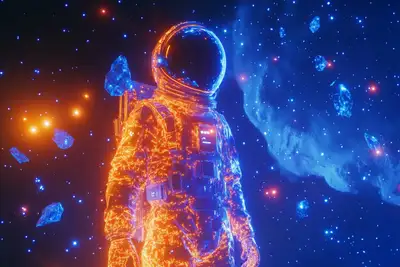 Neon Cosmic Journey Art Prompt